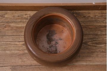 アンティーク雑貨　昭和初期　大胆な杢目が目を引く桐火鉢(木製火鉢、手あぶり)(R-045586)