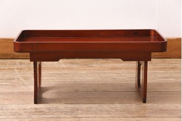 アンティーク雑貨　昭和初期　漆塗りの朱が美しい脚付きお膳(漆器)(R-045589)