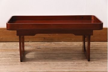 アンティーク雑貨　昭和初期　漆塗りの朱が美しい脚付きお膳(漆器)(R-045589)