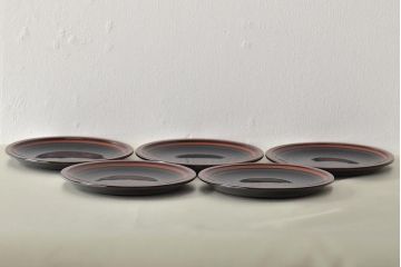 平安象彦　黒塗縁独楽塗　銘々皿　共箱(R-045603)