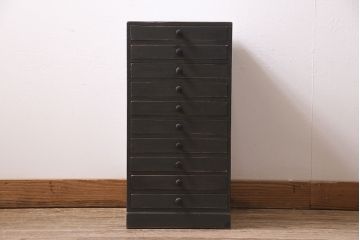 アンティーク家具　栗・杉材　メンズライクなペイントカラーのサイドチェスト(小引き出し)(R-045619)