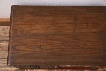 アンティーク家具　指物家具　網代編み　三方桐材　飾り棚付きの小引き出し(戸棚、収納棚)(R-045625)