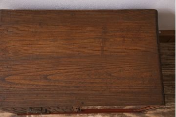 アンティーク家具　指物家具　網代編み　三方桐材　飾り棚付きの小引き出し(戸棚、収納棚)(R-045625)