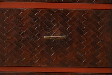 アンティーク家具　指物家具　網代編み　三方桐材　飾り棚付きの小引き出し(戸棚、収納棚)(R-045625)