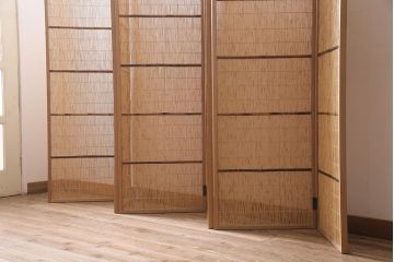 中古　夏屏風　簾屏風　茶道具　六連衝立　6枚折り花寄せ屏風(つい立て、パーテーション)(R-045632)