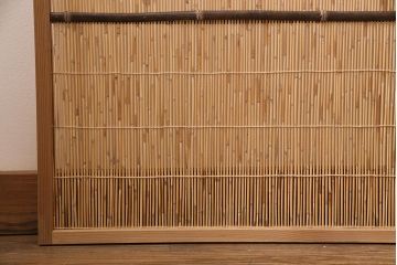 中古　夏屏風　簾屏風　茶道具　六連衝立　6枚折り花寄せ屏風(つい立て、パーテーション)(R-045632)