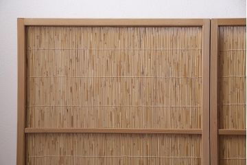 中古　夏屏風　簾屏風　茶道具　六連衝立　6枚折り花寄せ屏風(つい立て、パーテーション)(R-045632)
