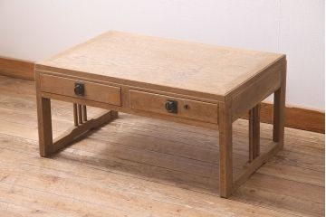 アンティーク家具　昭和初期　ストリップド(剥離)　ナラ材・天板突き板　素朴な木味が魅力のレトロな文机(ローテーブル)(R-045640)