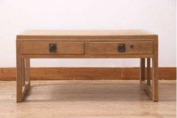 アンティーク家具　昭和初期　ストリップド(剥離)　ナラ材・天板突き板　素朴な木味が魅力のレトロな文机(ローテーブル)(R-045640)