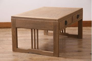 アンティーク家具　昭和初期　ストリップド(剥離)　ナラ材・天板突き板　素朴な木味が魅力のレトロな文机(ローテーブル)(R-045640)