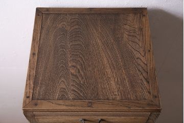 アンティーク家具　昭和初期　ナラ材　引き出し17杯・仕切り板付き　味わい深い木味が魅力の縦長チェスト(サイドチェスト、引き出し)(R-045641)
