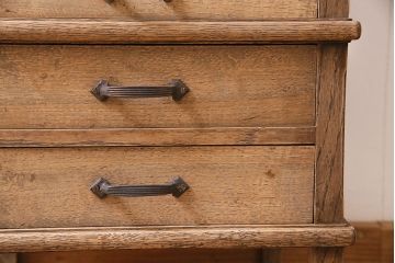 アンティーク家具　昭和初期　ナラ材　引き出し17杯・仕切り板付き　味わい深い木味が魅力の縦長チェスト(サイドチェスト、引き出し)(R-045641)