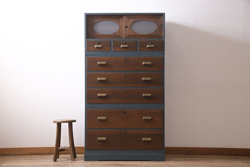 ビンテージ家具　ペイント　前面桐材　レトロな雰囲気漂う重ね箪笥(タンス、たんす)(R-045646)