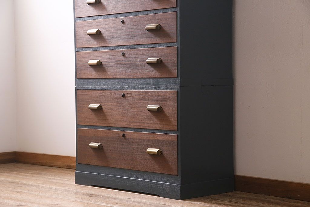 ビンテージ家具　ペイント　前面桐材　レトロな雰囲気漂う重ね箪笥(タンス、たんす)(R-045646)