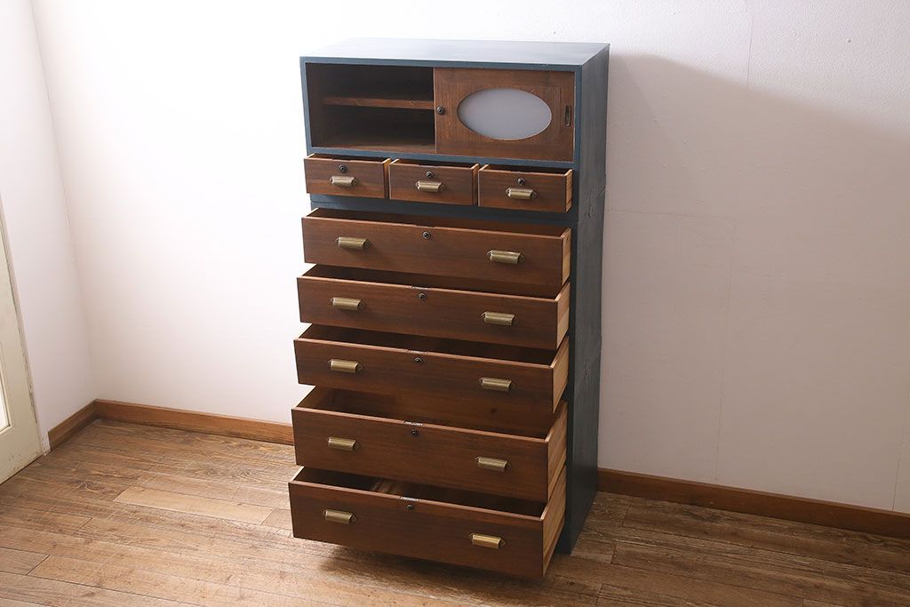 ビンテージ家具　ペイント　前面桐材　レトロな雰囲気漂う重ね箪笥(タンス、たんす)(R-045646)