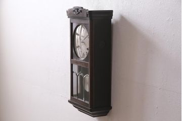 アンティーク時計　昭和中期　Meiji(明治時計社)　ゼンマイ式　大振りのクラシカルな掛け時計(柱時計、振り子時計)(R-045650)
