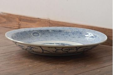 江戸期　古伊万里　大明成化年製　一尺五寸　線描き花唐草染付　大皿(47cm)(R-045662)