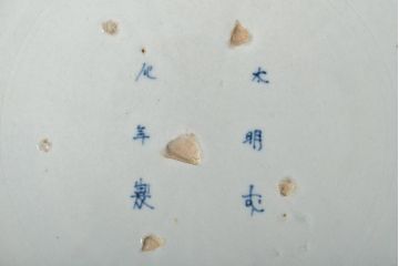 江戸期　古伊万里　大明成化年製　一尺五寸　線描き花唐草染付　大皿(47cm)(R-045662)