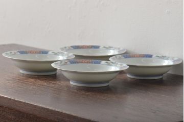 江戸〜明治　古伊万里　柿右衛門手渦福　小皿4枚(和食器)(R-045671)