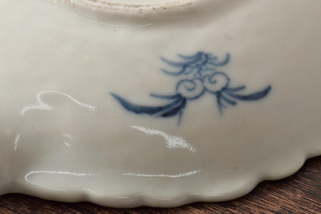 嘉慶年製 古染付 楼閣山水文葉皿(中国)(R-045672)