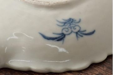 嘉慶年製 古染付 楼閣山水文葉皿(中国)(R-045672)