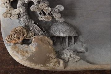 古い硯(中国、端渓、書道具、布箱)(R-045674)