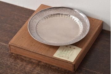 大阪　尚美堂造　純銀　青海盆　共箱(重量約150g)(R-045675)
