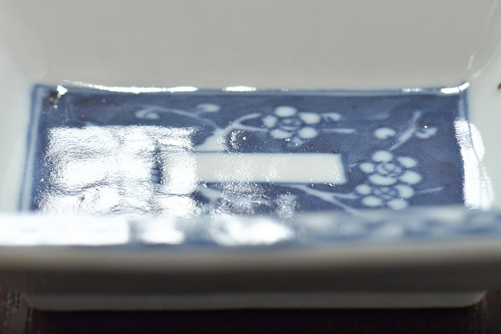 江戸期　梅の図　和の空間を彩るアンティークの染付小皿6枚セット(角皿、和食器)(R-045676)