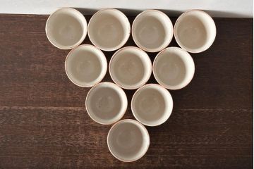 古い　笠原窯　渦巻　蓋付　小吸物碗10客　共箱(和食器)(R-045678)