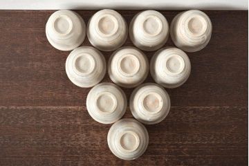 古い　笠原窯　渦巻　蓋付　小吸物碗10客　共箱(和食器)(R-045678)