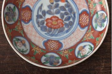 江戸期　古伊万里　大明嘉靖年製　花鳥図　色絵染付小皿3枚セット(R-045685)