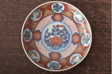 江戸期　古伊万里　大明嘉靖年製　花鳥図　色絵染付小皿3枚セット(R-045685)