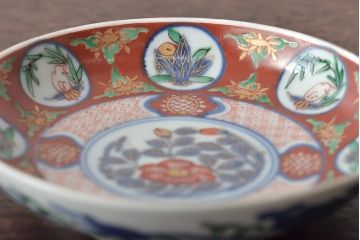 江戸期　古伊万里　大明嘉靖年製　花鳥図　色絵染付小皿3枚セット(R-045685)