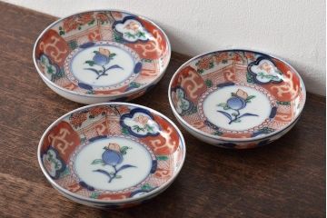 江戸期　古伊万里　花鳥図　色絵小皿3枚セット(R-045686)