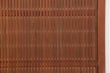 アンティーク建具　昭和中期　裏障子付き　赤みがかった色合いの帯格子戸4枚セット(障子戸、引き戸、建具)(R-045691)