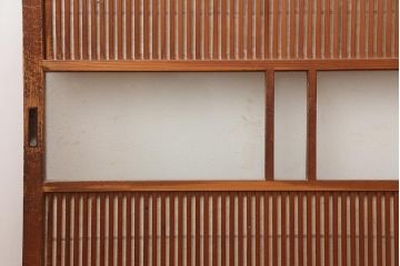 アンティーク建具　昭和中期　裏障子付き　和レトロな帯格子戸2枚セット(障子戸、引き戸、建具)(R-045692)