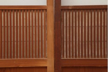 アンティーク建具　昭和中期　裏障子付き　和レトロな帯格子戸2枚セット(障子戸、引き戸、建具)(R-045692)