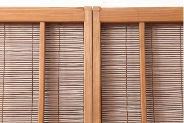 レトロ建具　昭和中期　風情のある御簾戸2枚セット(簾戸、簀戸、葭戸、夏障子、夏戸、葦戸)(R-045694)