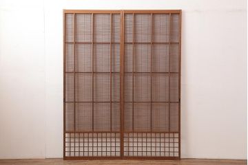 レトロ建具　昭和中期　風情のある御簾戸2枚セット(簾戸、簀戸、葭戸、夏障子、夏戸、葦戸)(R-045694)