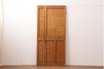 アンティーク建具　昭和中期　両開き　大正ロマン風に仕上がる親子ドア(木製扉)(R-045697)