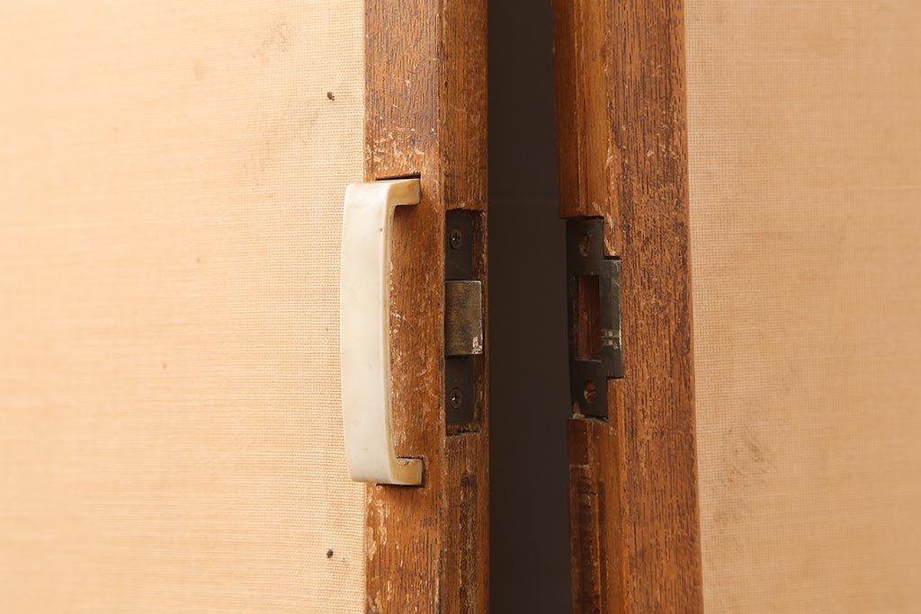 アンティーク建具　昭和中期　両開き　大正ロマン風に仕上がる親子ドア(木製扉)(R-045697)