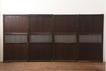 アンティーク建具　明治期　和空間や古民家スタイルにおすすめな格子帯戸4枚セット(ガラス帯戸、引き戸、建具)(R-045698)