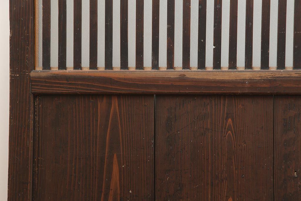 アンティーク建具　明治期　和空間や古民家スタイルにおすすめな格子帯戸4枚セット(ガラス帯戸、引き戸、建具)(R-045698)