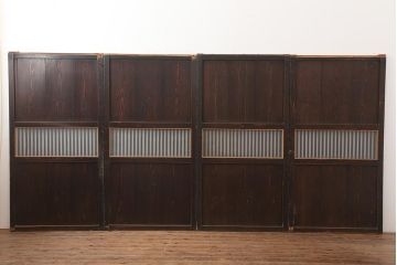 アンティーク建具　明治期　和空間や古民家スタイルにおすすめな格子帯戸4枚セット(ガラス帯戸、引き戸、建具)(R-045698)