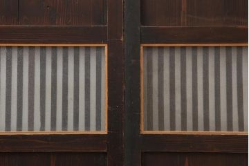 アンティーク建具　明治期　和空間や古民家スタイルにおすすめな格子帯戸4枚セット(ガラス帯戸、引き戸、建具)(R-045698)