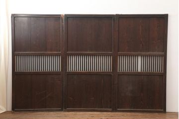 アンティーク建具　明治期　和空間や古民家スタイルにおすすめな格子帯戸3枚セット(ガラス帯戸、引き戸、建具)(R-045699)