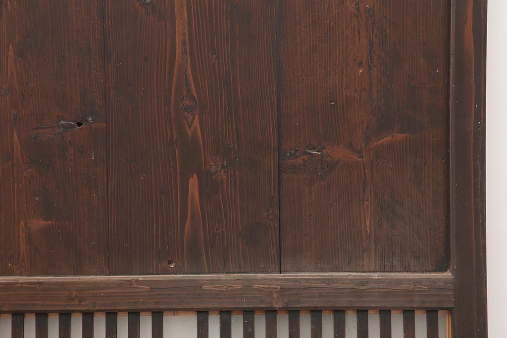 アンティーク建具　明治期　和空間や古民家スタイルにおすすめな格子帯戸3枚セット(ガラス帯戸、引き戸、建具)(R-045699)