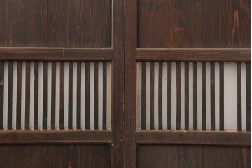 アンティーク建具　明治期　和空間や古民家スタイルにおすすめな格子帯戸3枚セット(ガラス帯戸、引き戸、建具)(R-045699)