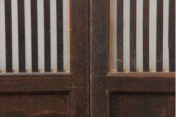 アンティーク建具　明治期　和空間や古民家スタイルにおすすめな格子帯戸3枚セット(ガラス帯戸、引き戸、建具)(R-045699)