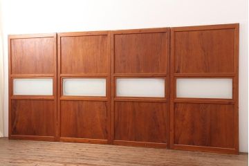 アンティーク建具　昭和中期　春慶塗が魅力のガラス帯戸4枚セット(引き戸、建具)(R-045700)